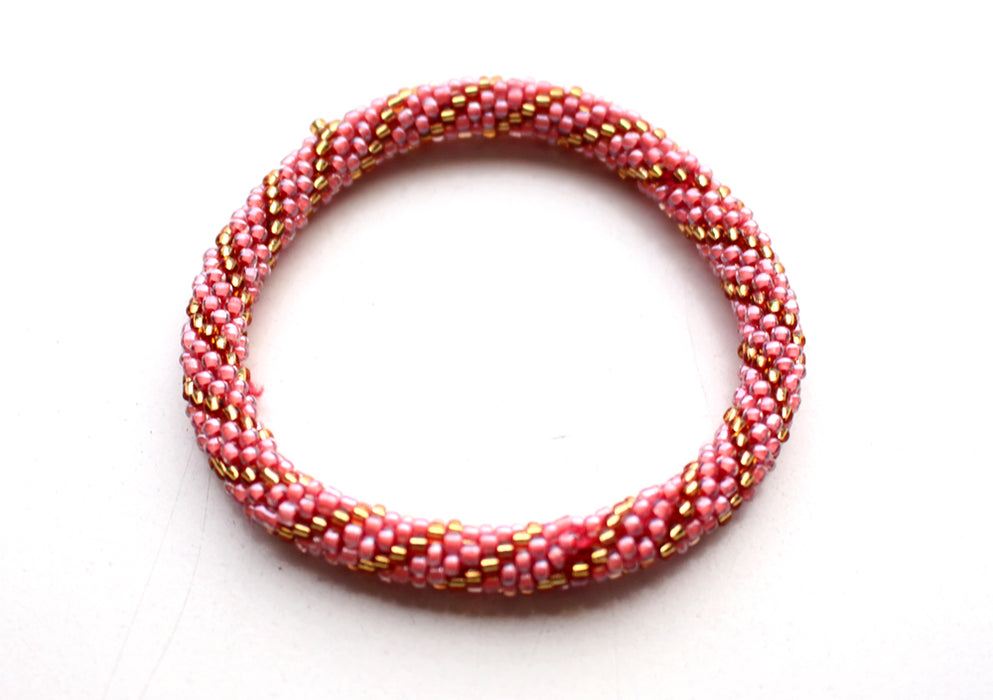 Dark Peach Gold Beads Crocheted Roll On Bracelet RB036A - nepacrafts