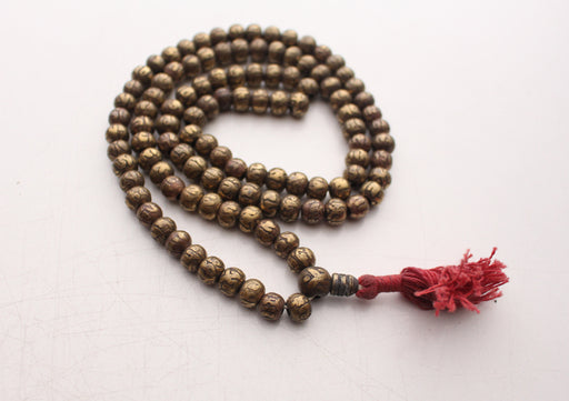 OM Mani Etched 108 Brass Beads Prayer Mala - nepacrafts