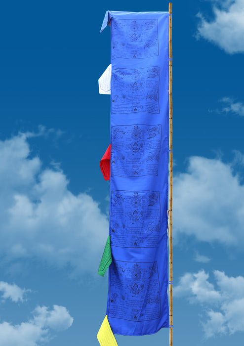 Windhorse and Tibetan Guardian Printed Blue Vertical Prayer Flags