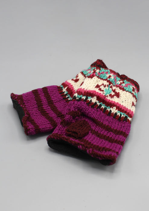 Multi Color Purple and Brown Lining Finger less Gloves /Hand Warmers