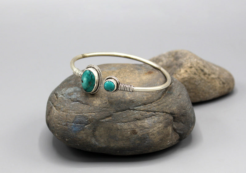 Plain Inlaid Turquoise Sterling Silver Bracelet - nepacrafts