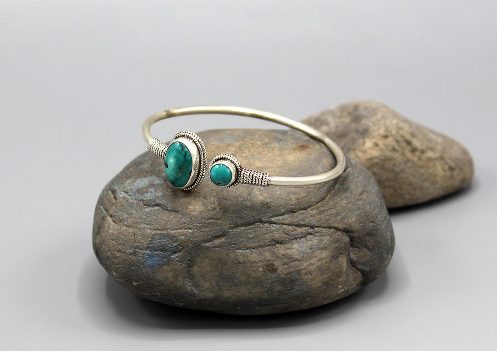 Plain Inlaid Turquoise Sterling Silver Bracelet - nepacrafts