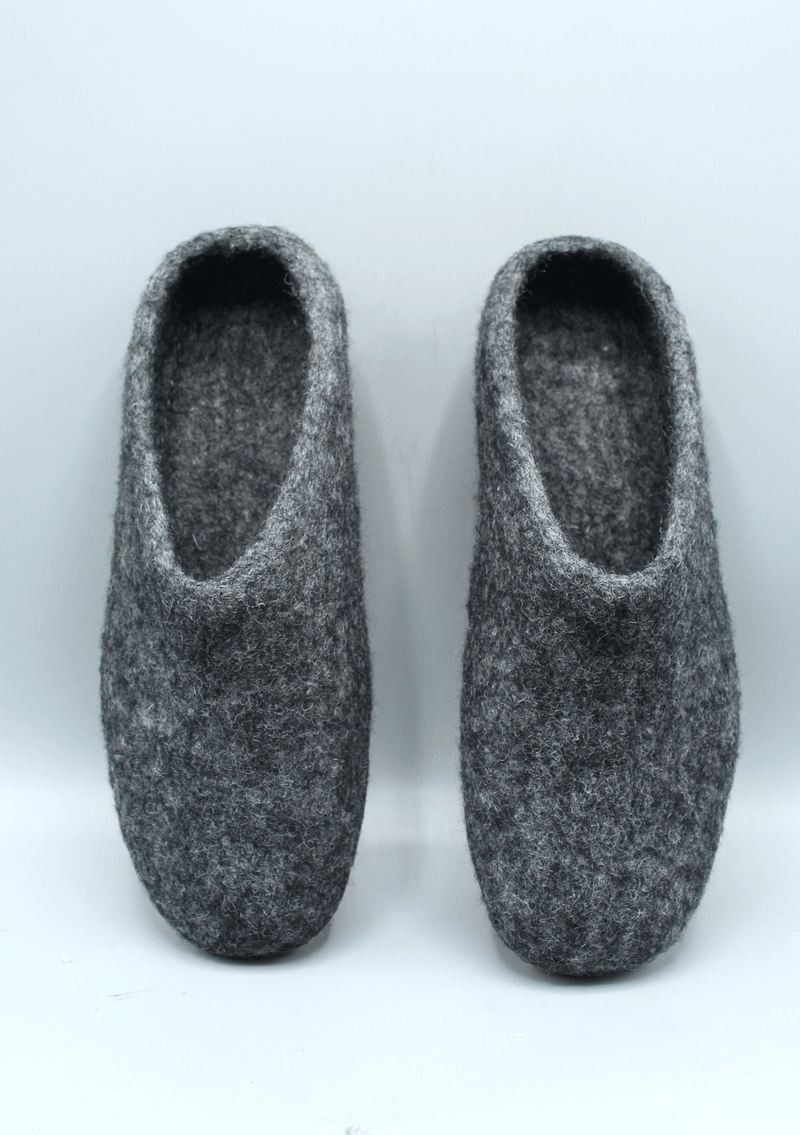 Handmade Dark Grey Woolen Classic Slippers