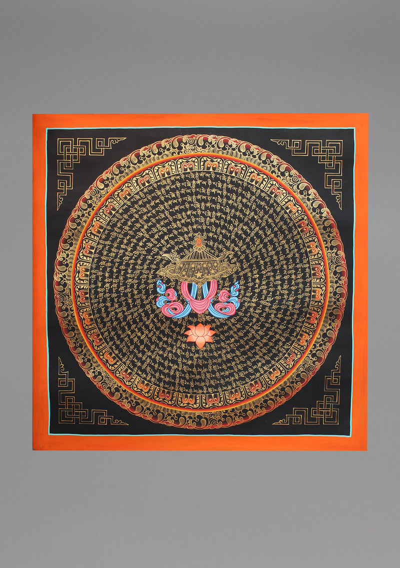 13 Line Mantras Mandala Parasol Painted Tibetan Thangka