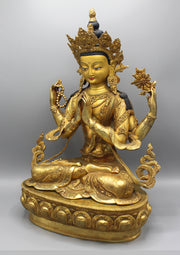 Majestic Gold Plated Masterpiece Chenrezig Statue - nepacrafts