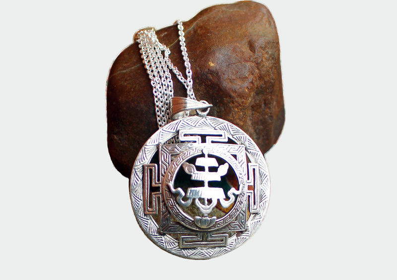 Silver Sterling Auspicious Symbol Parasol Pendant - nepacrafts