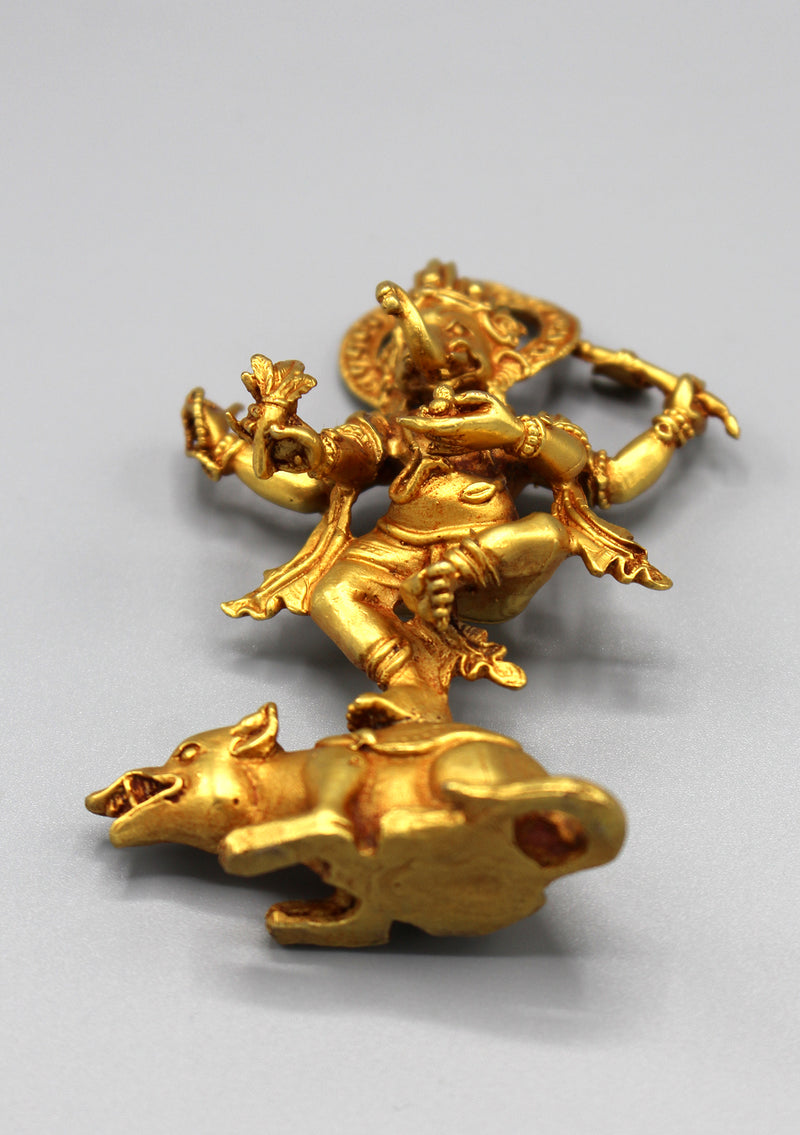 Lord Ganesha Standing on Mouse Gold Plated Statue - nepacrafts
