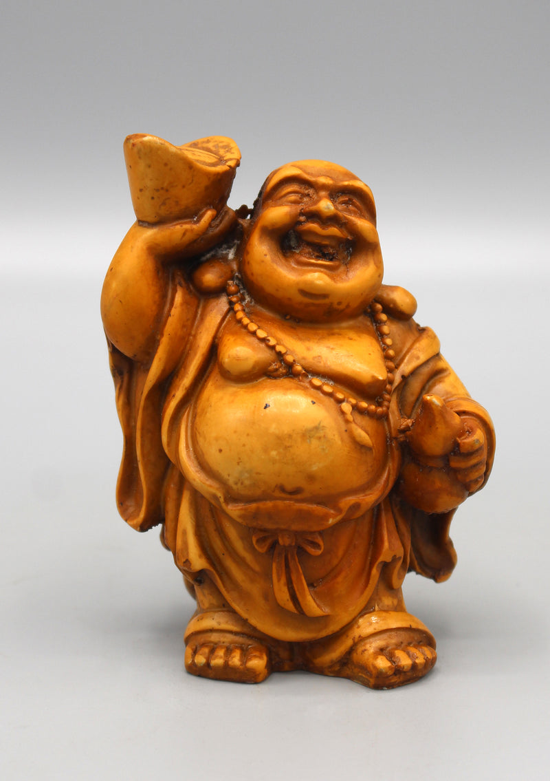 Brown Laughing Buddha with Bowl Resin Statue - nepacrafts