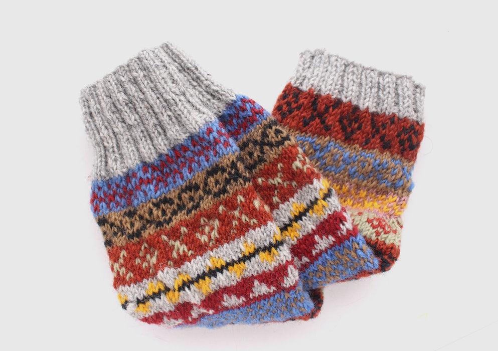 Multicolor Gray Red Pure Wool Legwarmers - nepacrafts