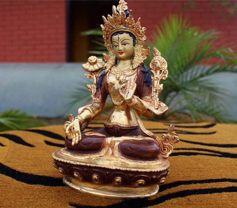 Partly Gold Plated Magical White Tara Statue 8" High SSST036 - nepacrafts