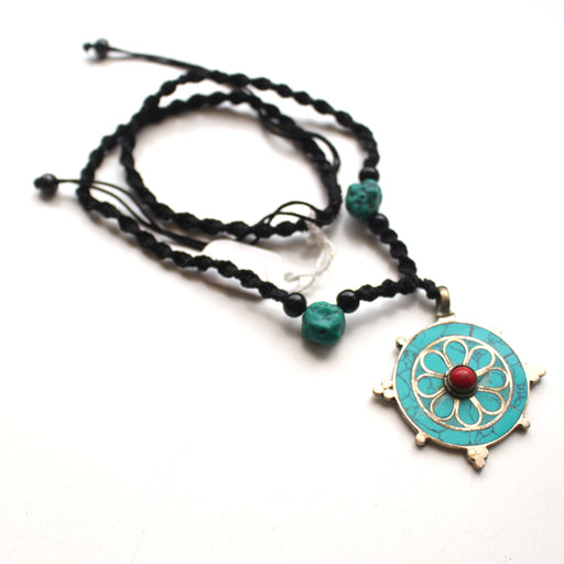 Turquoise Inlaid Flower Pendant - nepacrafts
