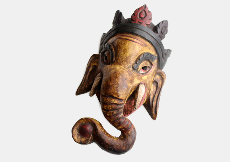 Yellow Ganesha Wooden Wall Hanging Mask - nepacrafts