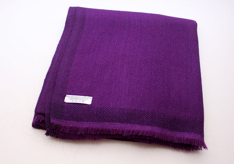 100 % Exclusive Purple Cashmere Shawl with Border Herringbone Pattern - nepacrafts