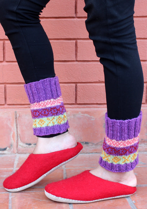 Handknitted Purple Multicolor Christmas Gift Short Legwarmers - nepacrafts