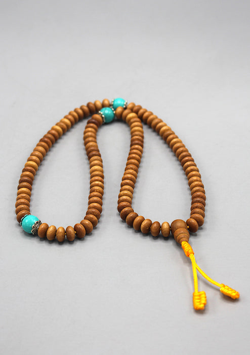 10 mm Flat Beads Sandalwood Prayer Mala for Meditation and Yoga