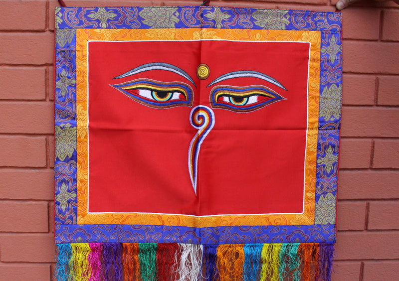 Hand Embroidered Buddha Eyes Wall Hanging Banner - nepacrafts