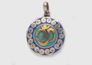 Tibetan Symbol Embossed White Metal Pendant - nepacrafts