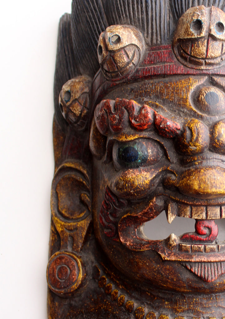 Mahakala Home Decor Wooden Wall Hanging Halloween Mask - nepacrafts