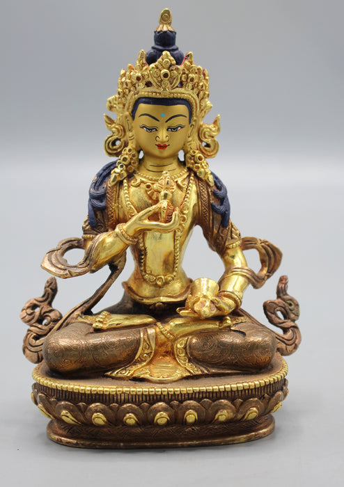 Partly Gold Plated Copper Bodhisattva Vajrasattva Statue 6"