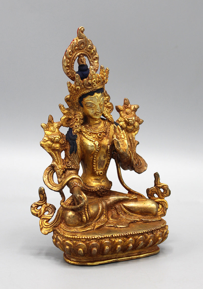 Gold Plated Eternal White Tara Statue 6 Inch