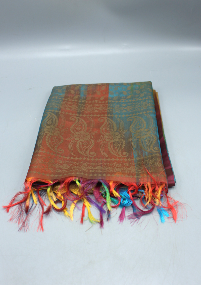 Silk Mixed Polyester Dark Mixed Colored Shawls