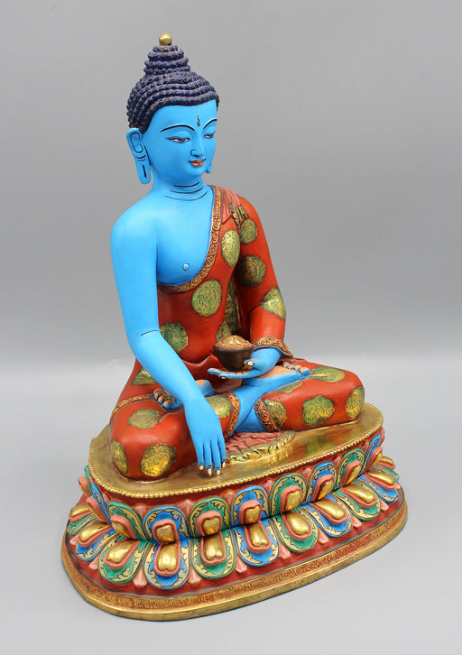 Majestic Handpainted Blue Shakyamuni Buddha Statue - nepacrafts