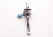 White Metal Om Mani Prayer Wheel Pendant - nepacrafts