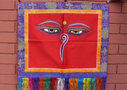 Hand Embroidered Buddha Eyes Wall Hanging Banner - nepacrafts