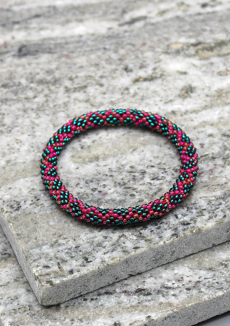 Pink and Blue Colors Diamond Shape Glass Beads Bracelet