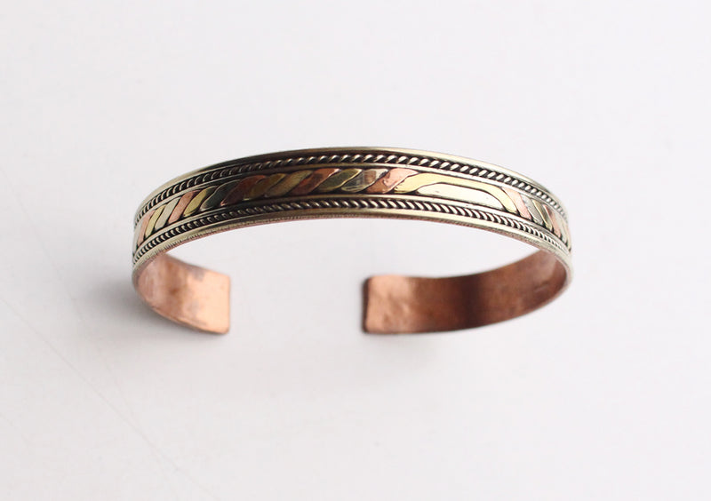 Solid Copper Meditation Open Cuff Bracelet, Wrist Copper Bangle - nepacrafts