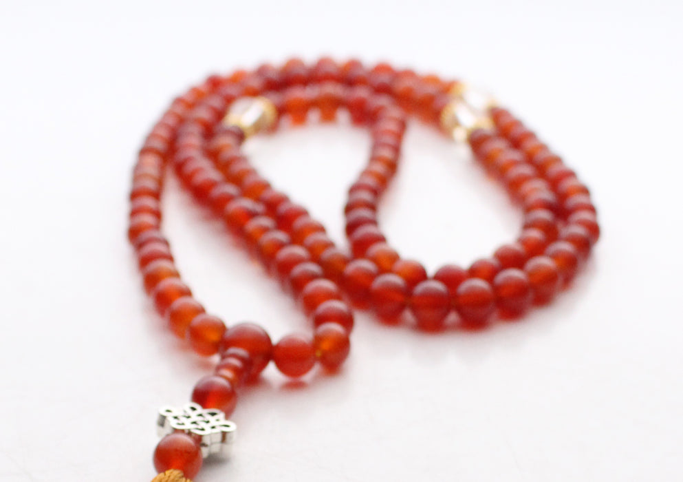 Glossy Carnelian Gemstone Beads Prayer Mala with Clear Crystal Spacer - nepacrafts
