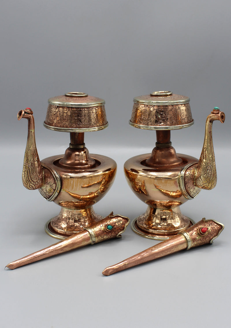 Tibetan Buddhist Ritual Copper Vase Bhumpa Set - nepacrafts