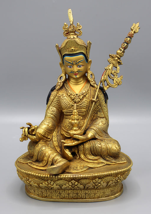 Majestic Guru Padmasambhava Fully Gold Plated Statue - nepacrafts