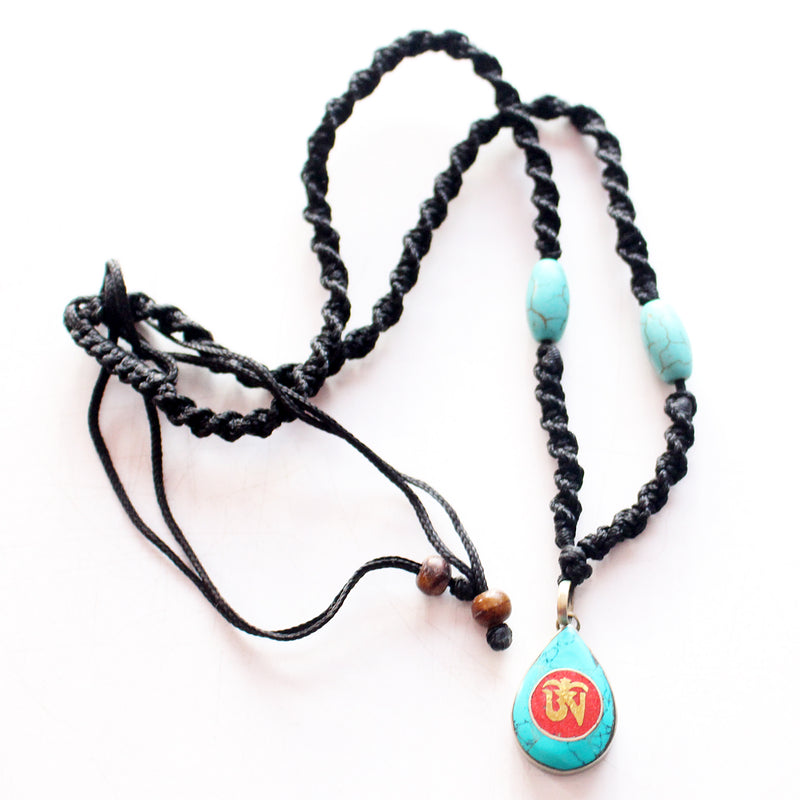 Tear Drop Turquoise Tibetan Om Pendant - nepacrafts
