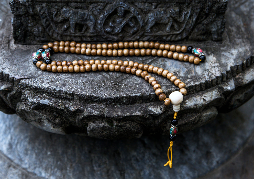 Traditional Bone Prayer Malas with Conch Guru Beads - nepacrafts