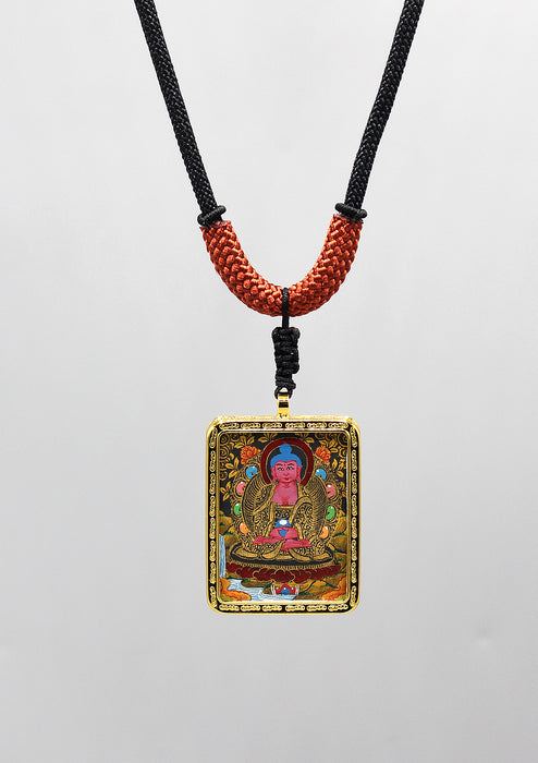 Hand Painted Mini Amitabha Buddha Thangka Amulet Pendant