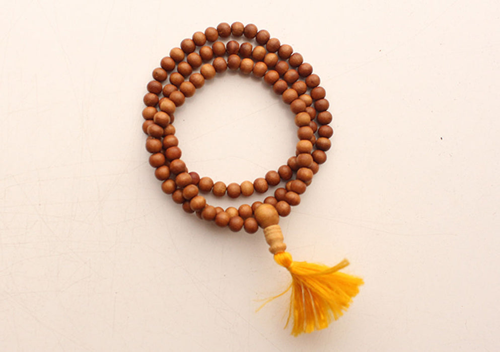 6 mm Sandalwood Beads Prayer Mala with Yellow Tassel — NepaCrafts Product