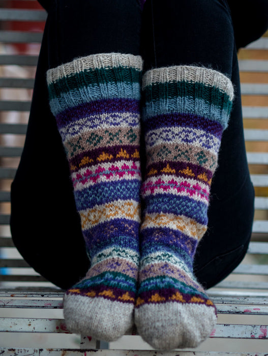 Multicolor Winter Sherpa Knee High Woolen Socks