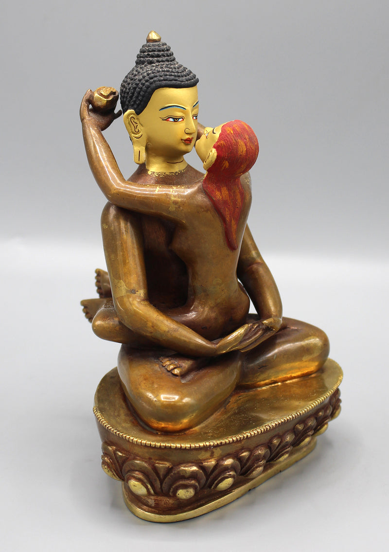 Gold Face Painted Copper Buddha Shakti Samantabhadra Statue