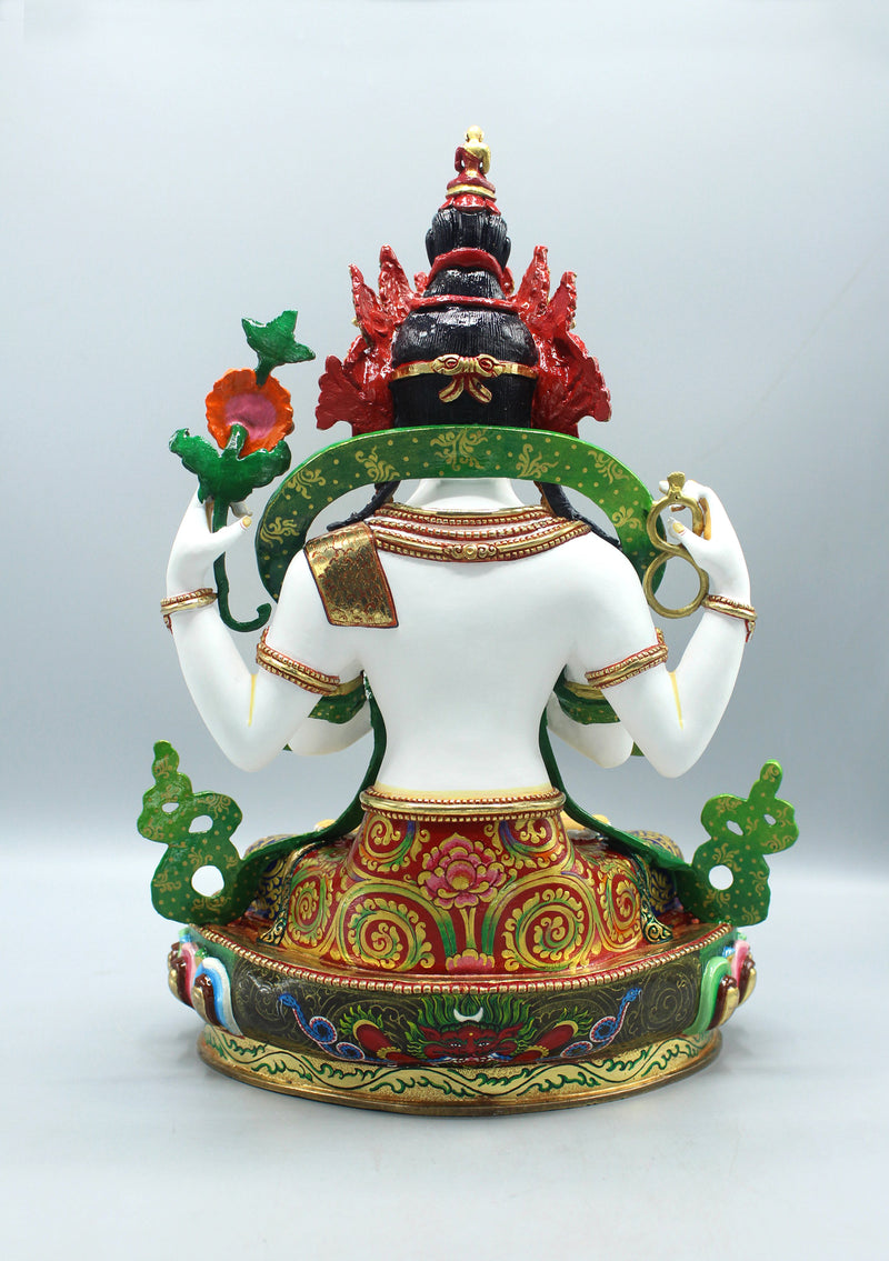 Masterpiece Gold Plated Four Armed Chenrezig Statue 13" High