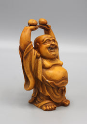 Brown Laughing Buddha Raising Both Hand Resin Statue - nepacrafts
