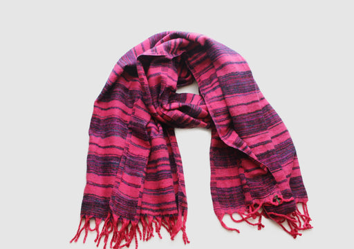Pink with Purple and Blue Lining Himalayan Yak Wool Blanket Shawl - nepacrafts