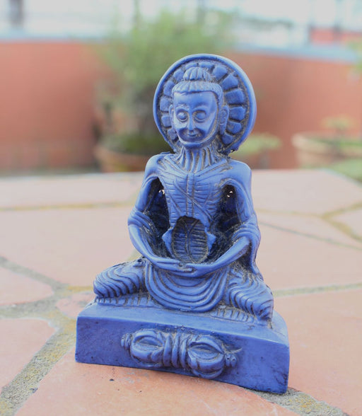 Lapis Toned Emaciated Meditating Buddha Resin Statue RST014BL - nepacrafts