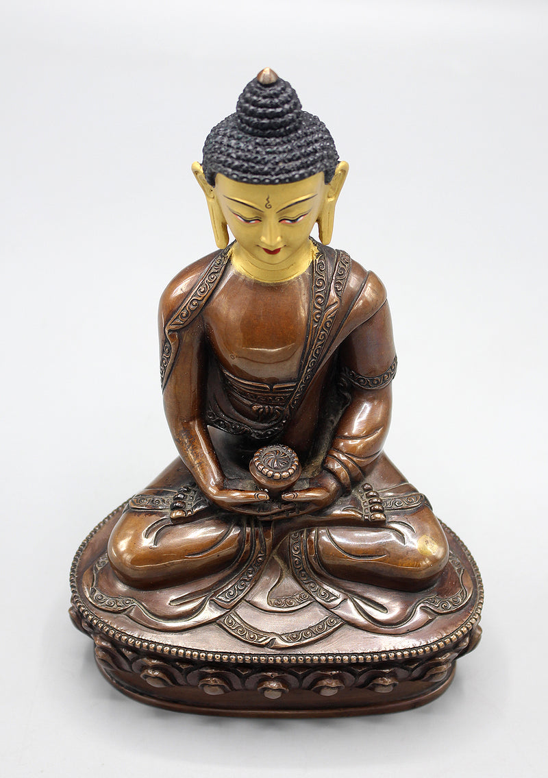 Copper Oxidized Amitabha Buddha Statue with Gold Face Painting