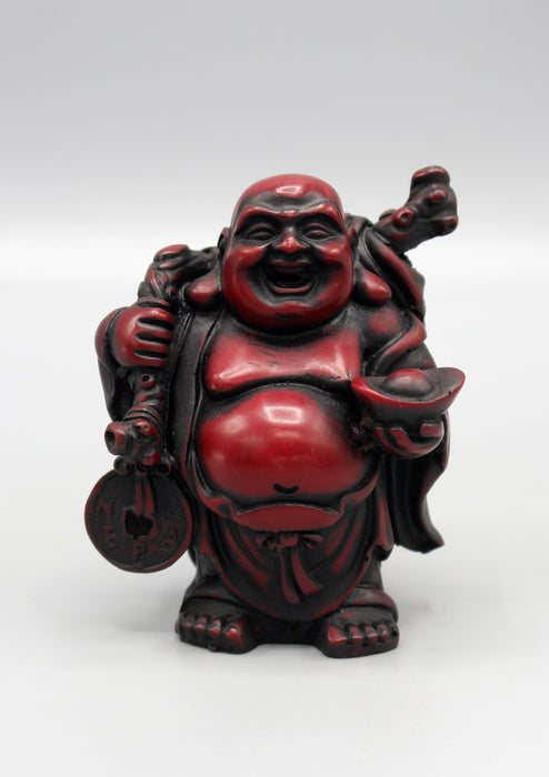 Laughing Buddha with Sack Maroon Resin Statue - nepacrafts