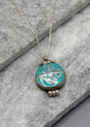 Turquoise Inlaid Double Dorjee Sterling Silver Ghau - nepacrafts