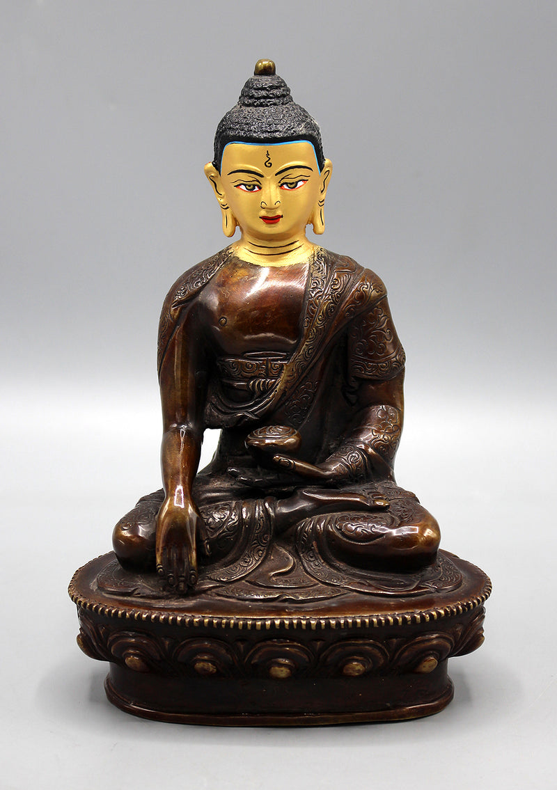 Gold Face Painted Copper Oxidized Shakyamuni Buddha Statue