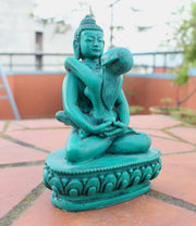 Green Buddha Shakti Yab Yum Resin Statue 5 inch High - nepacrafts