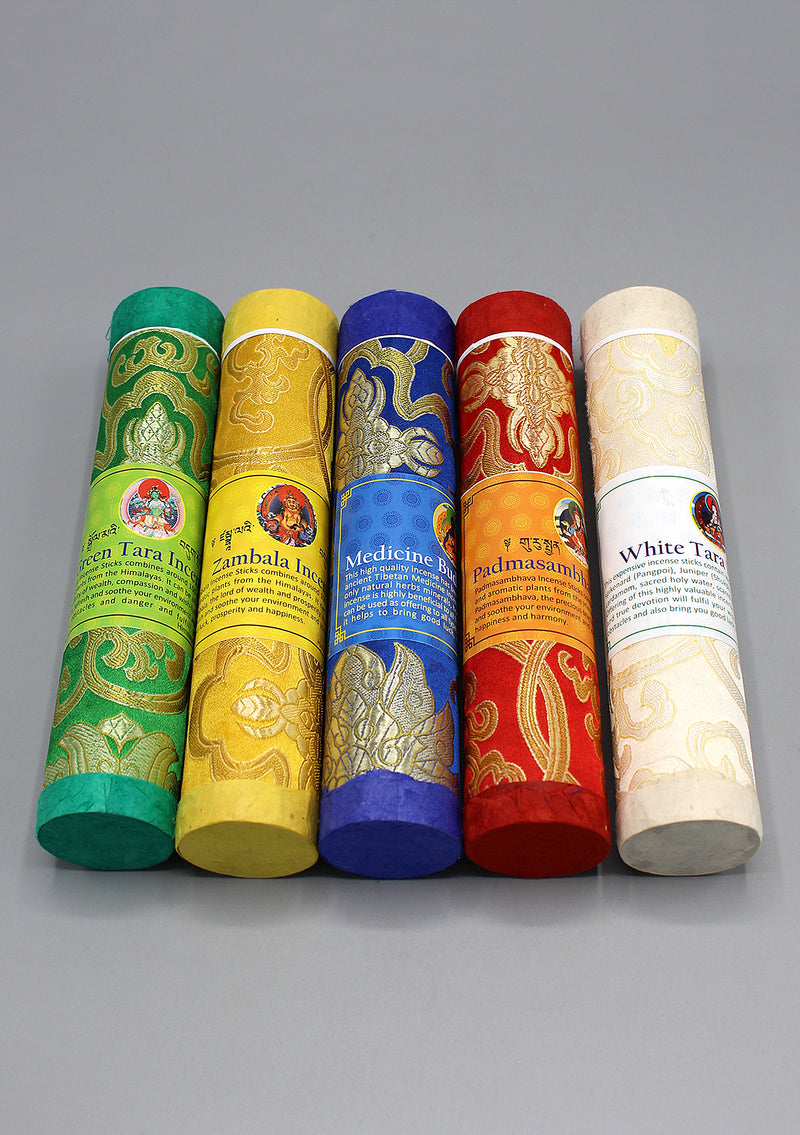 Set of 5 Brocade Tube Tibetan Deities Incense