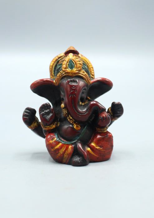Handpainted  Ganesha  Resin Statue  Maroon Red  2.5"